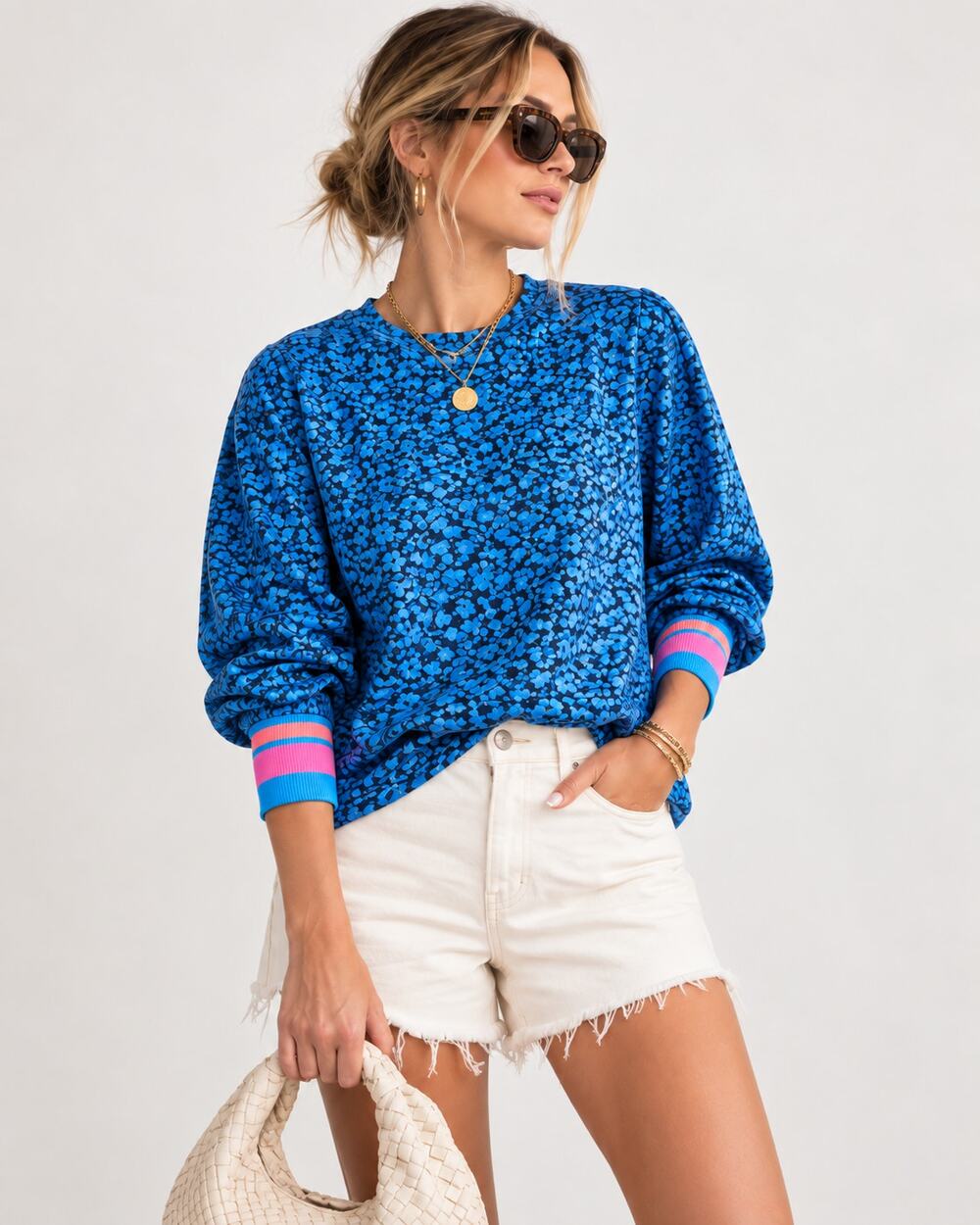 Tuckernuck Addison Bay Sconset Pullover Sweatshirt Blue Floral Size Small